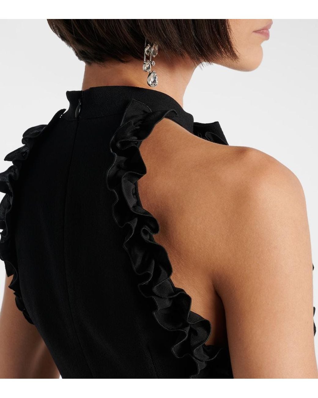 Alessandra Rich Black Bow-Detail Wool-Blend Crepe Minidress