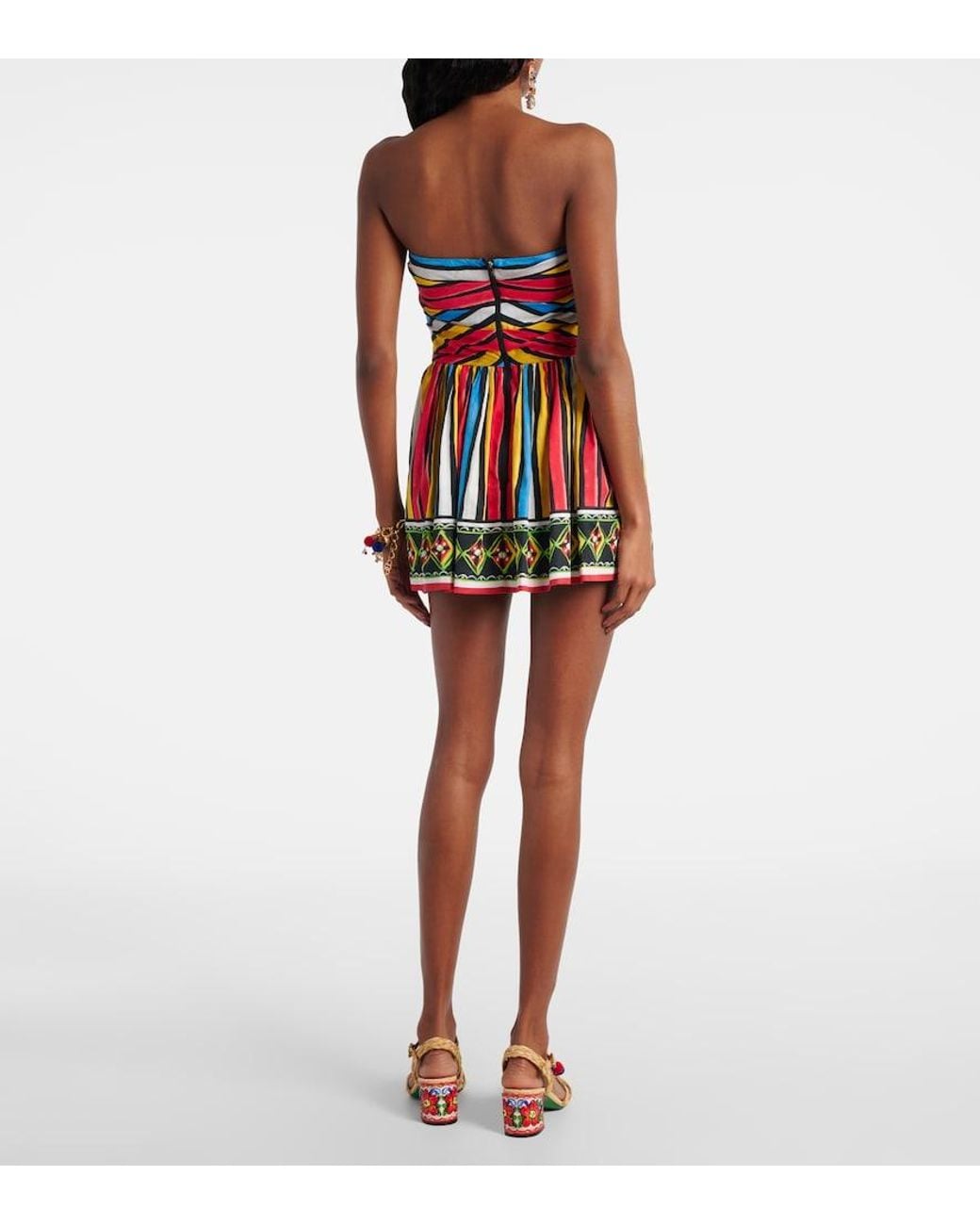 Dolce & Gabbana Red Ruched Striped Minidress