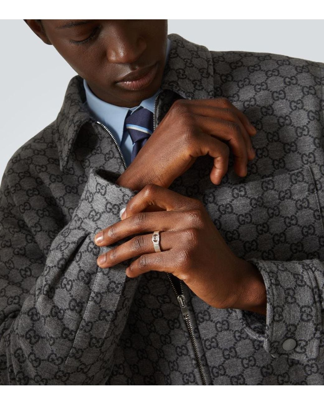 Gucci White Interlocking G Sterling Ring for men