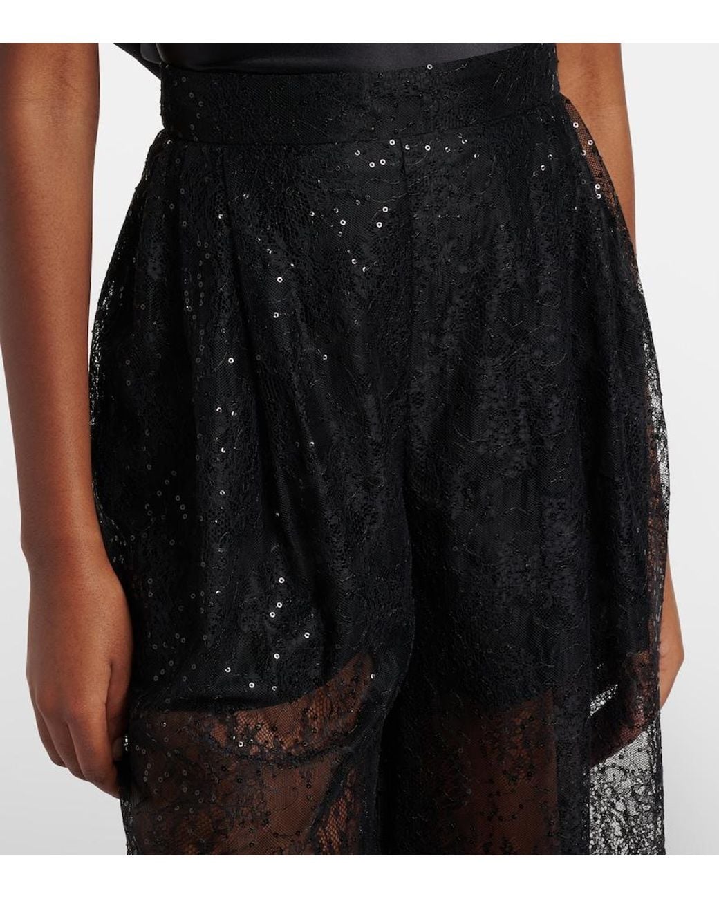 Nina Ricci Black Sequined Lace Balloon Pants