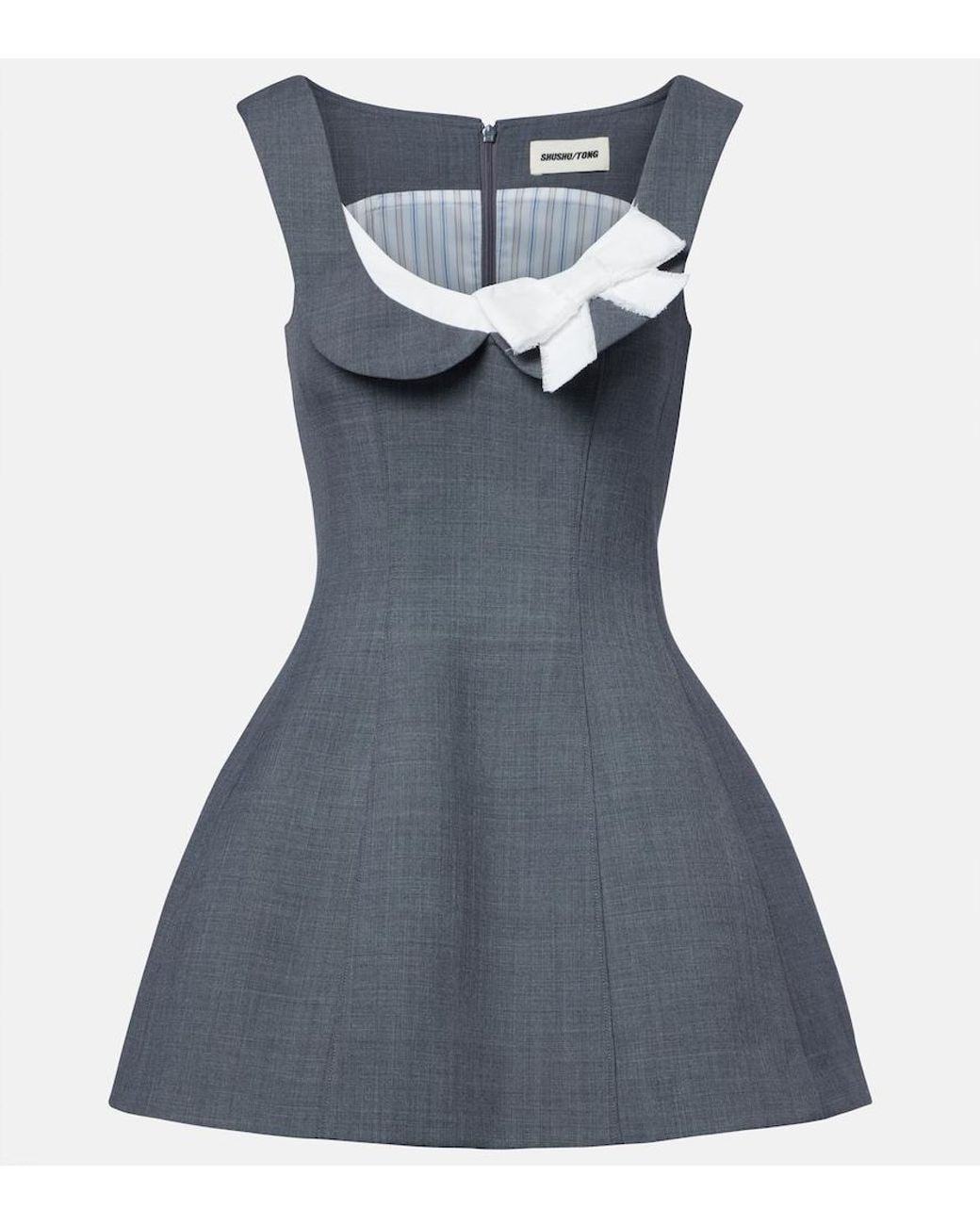 ShuShu/Tong Blue Bow-Detail Twill Minidress