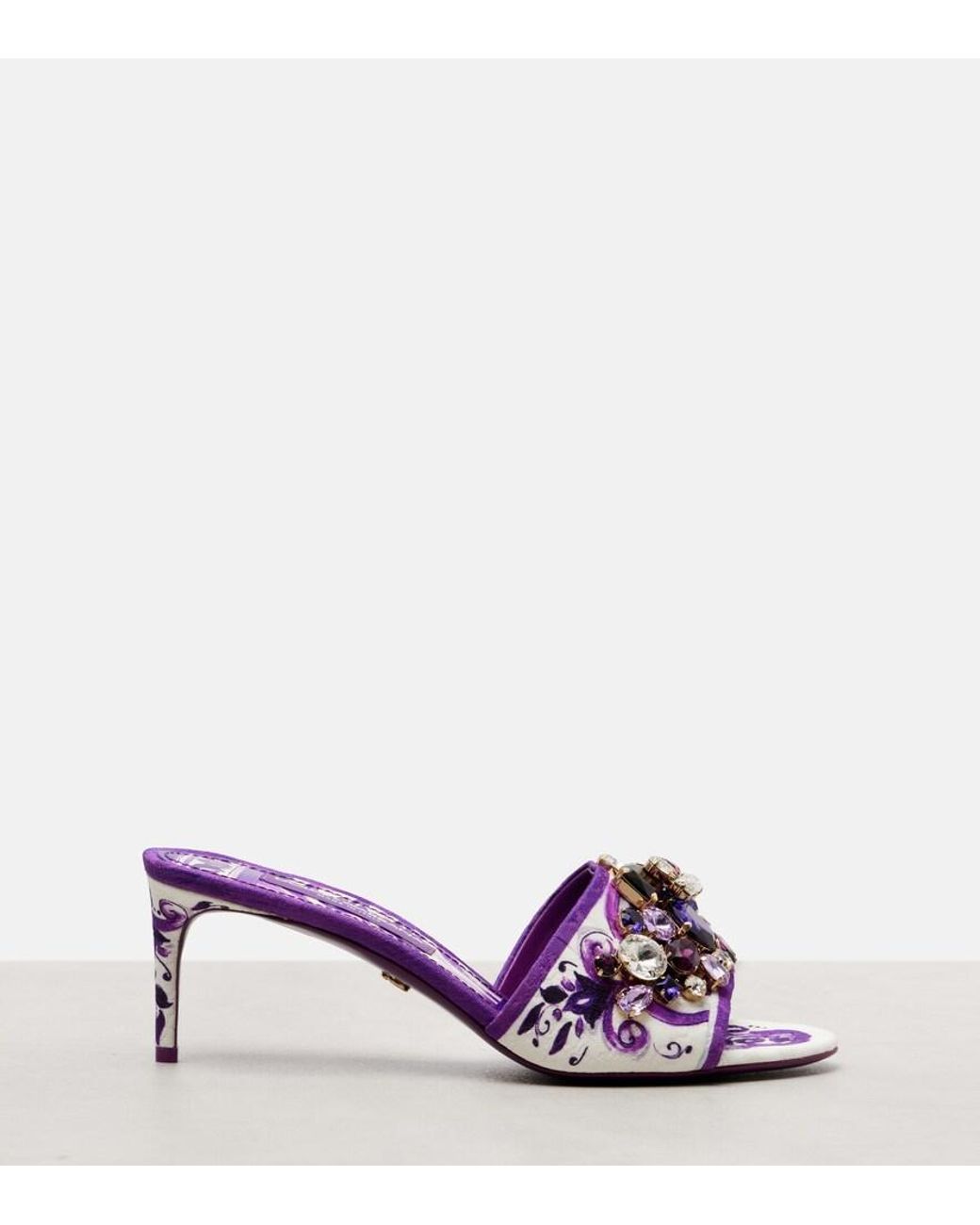 Dolce & Gabbana Purple Brocade Mules With Jewel Embroidery