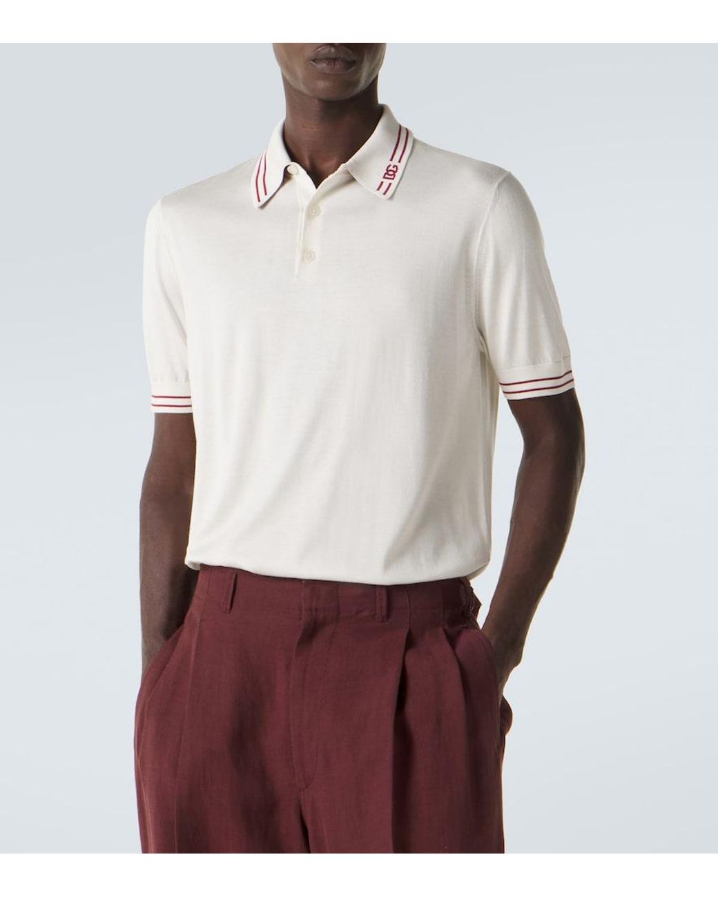 Dolce & Gabbana White Dg Silk Polo Shirt for men
