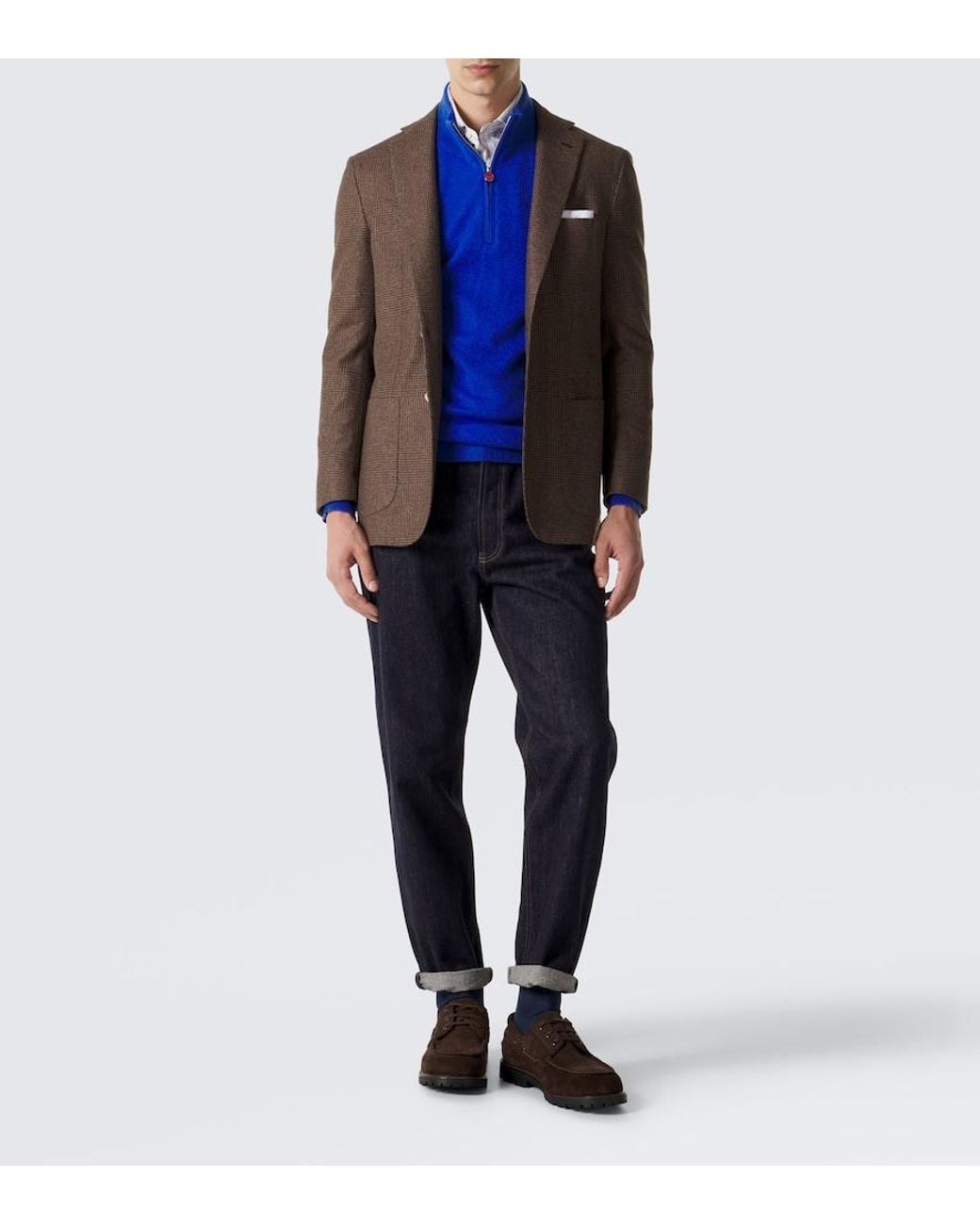 Kiton Blue Cashmere Half-Zip Sweater for men