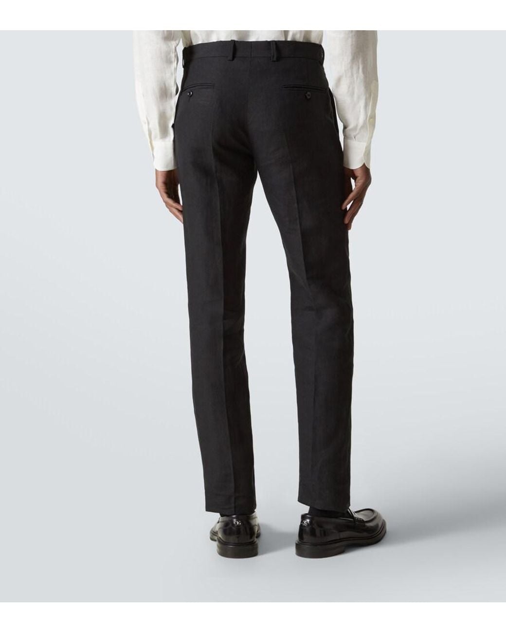Rubinacci Black Modluca Wool Flannel Straight Pants for men