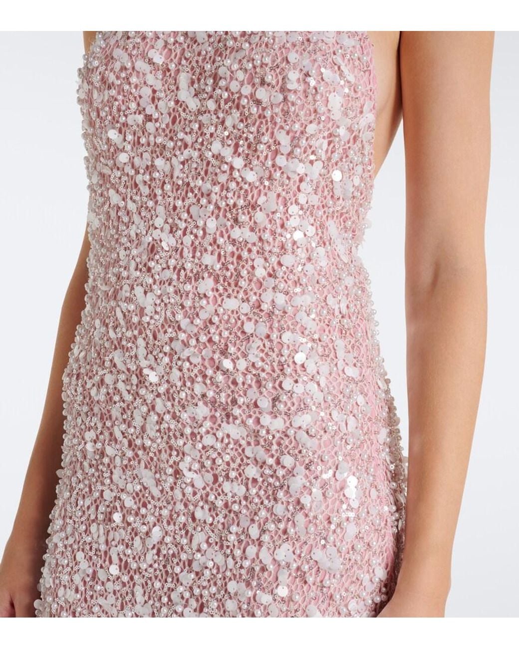 La Fuori Pink Isolde Sequined Halterneck Gown