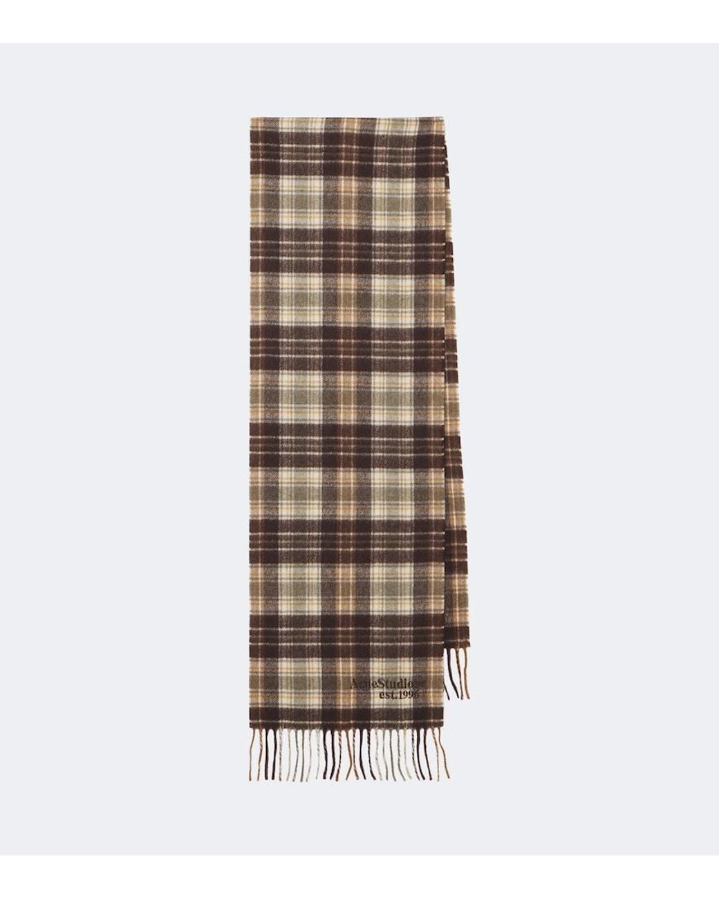 Acne Natural Checked Fringed Cashmere And Wool Scarf