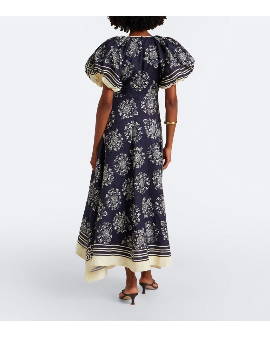 ALÉMAIS Blue Banderra Floral Linen Midi Dress