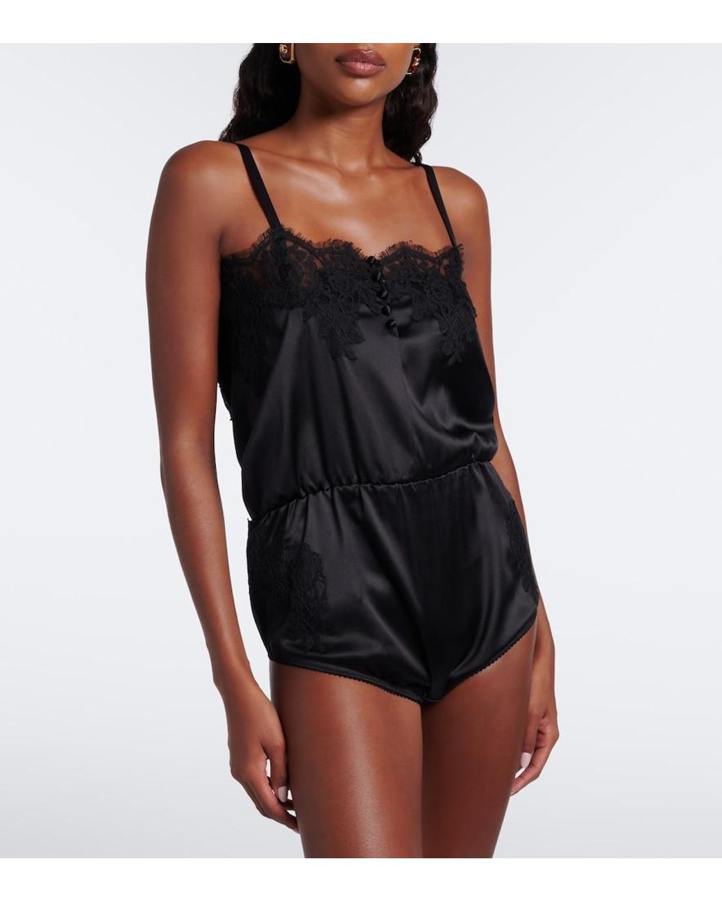 Dolce & Gabbana Black Lace-Trimmed Silk And Cotton-Blend Romper