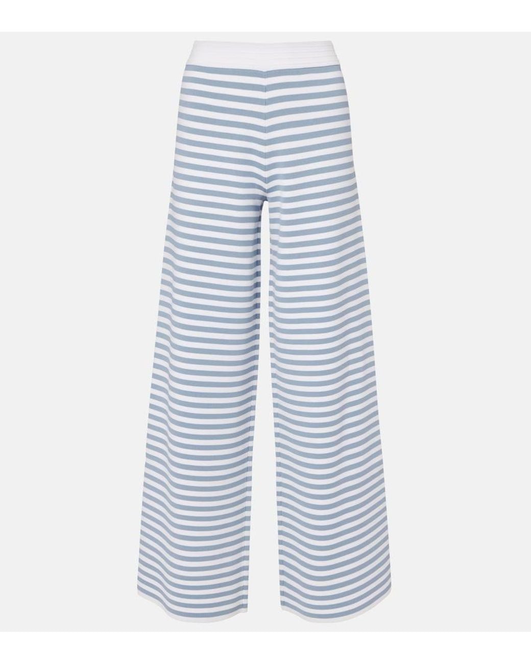 Max Mara Blue Fingere Striped Wide-Leg Pants