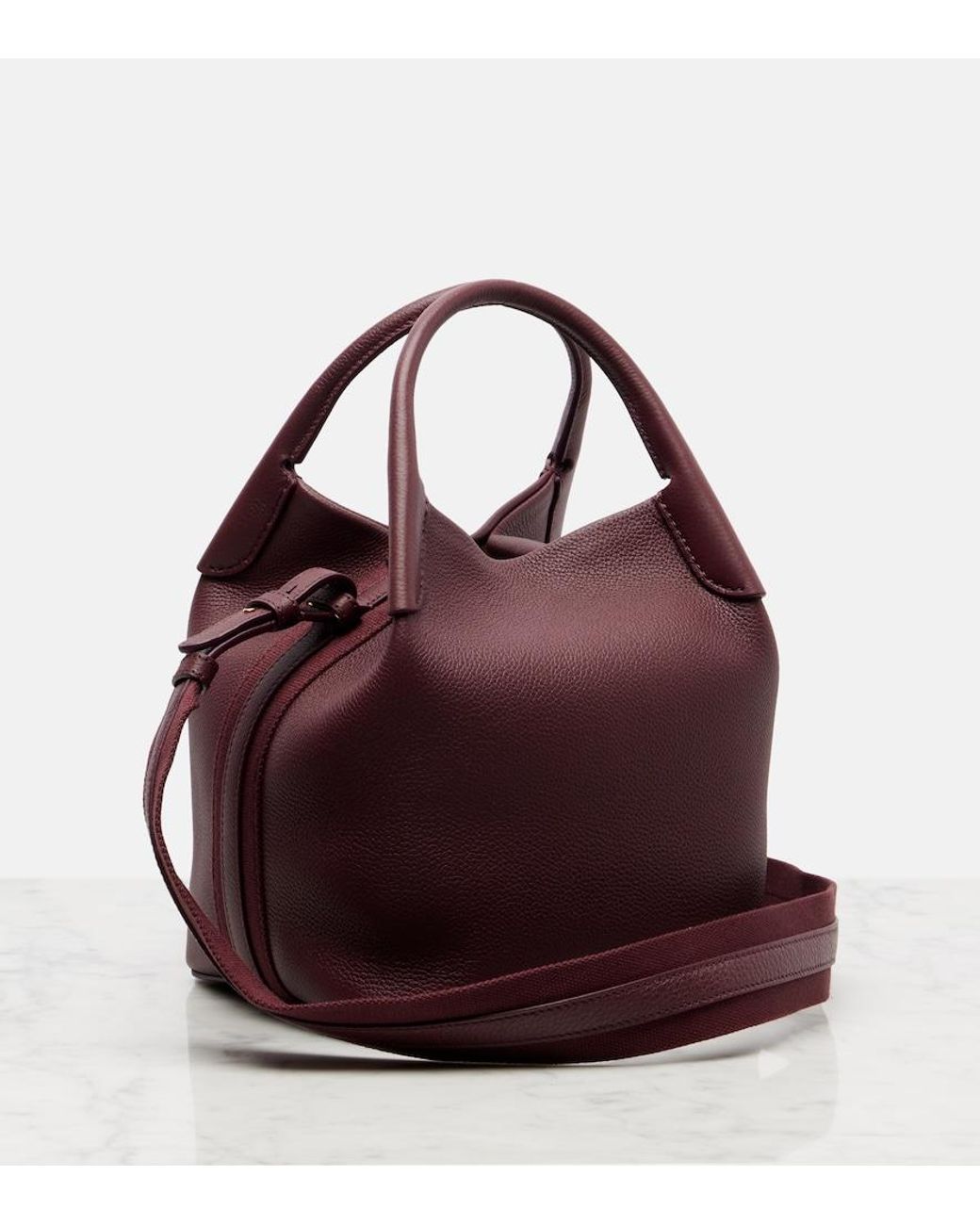 Loro Piana Red Bale Small Leather Bucket Bag