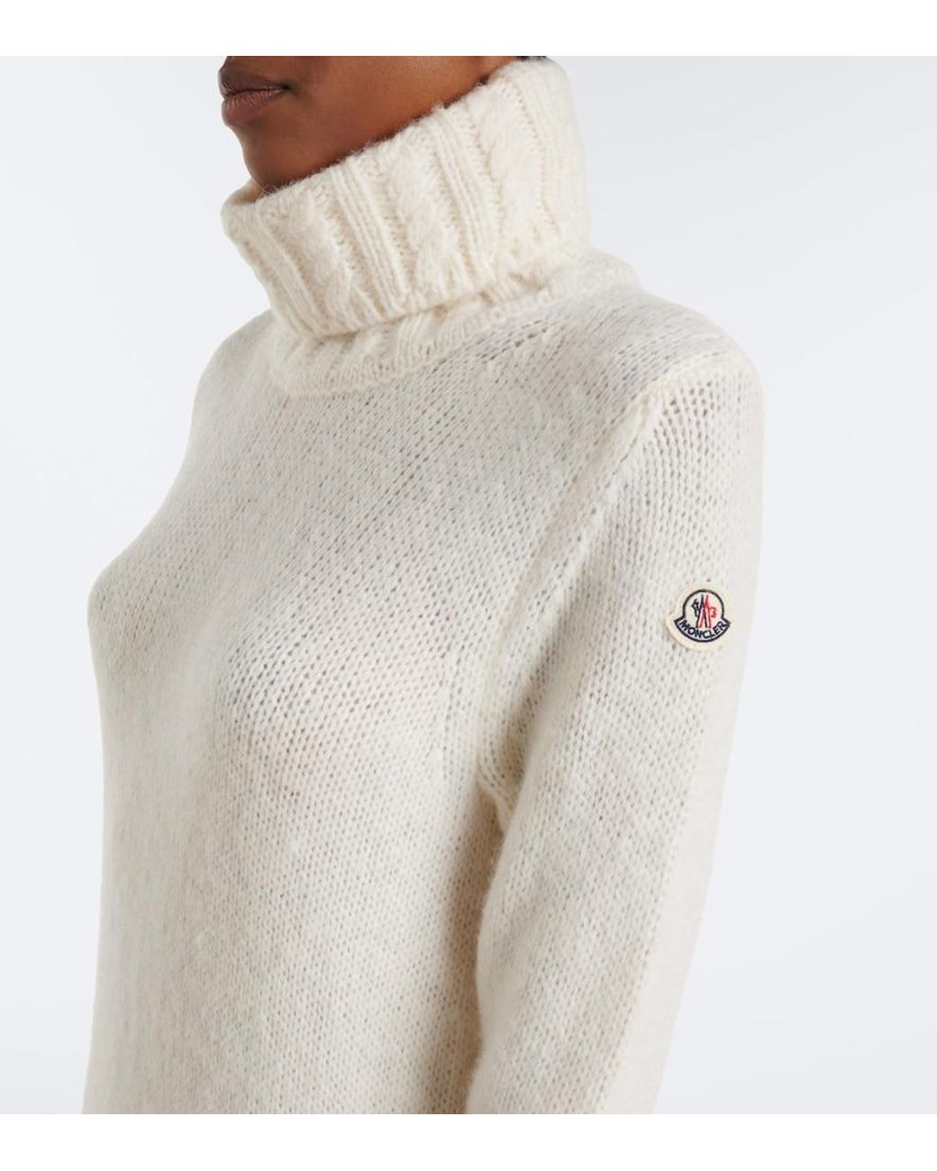 Moncler White Turtleneck Alpaca And Wool-Blend Minidress