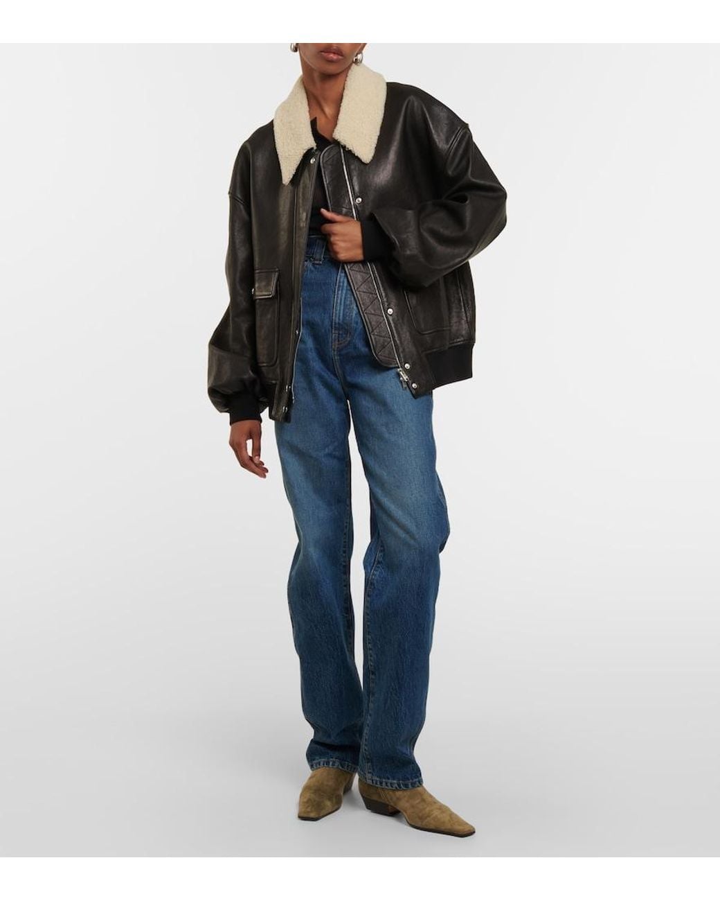 Khaite Black Shellar Shearling-Trimmed Leather Jacket