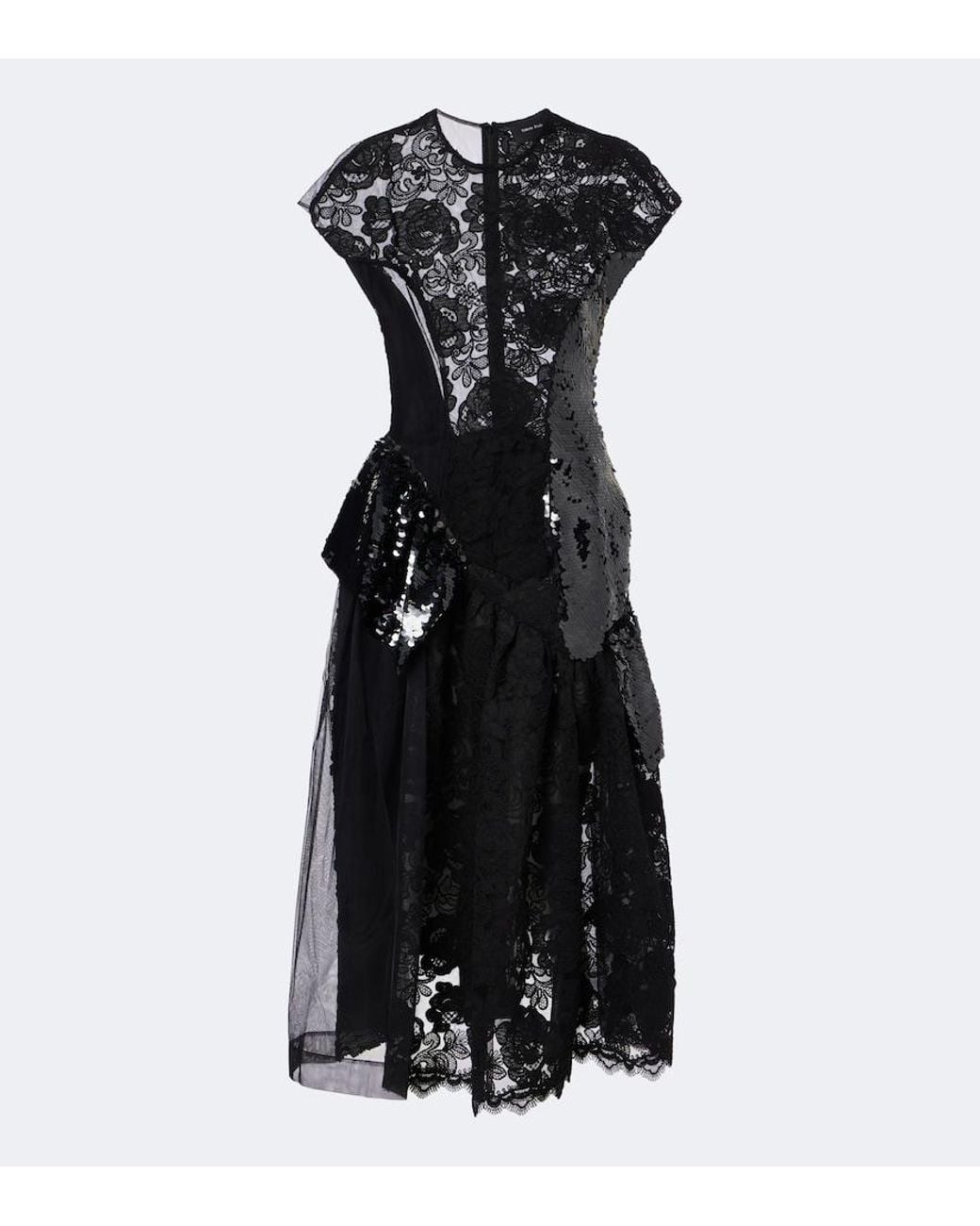 Simone Rocha Black Paneled Lace-Trimmed Sequined Midi Dress