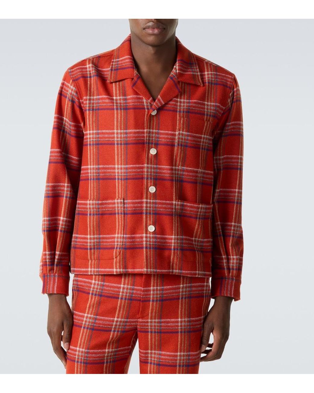 Bode Red Gable Plaid Wool Flannel Overshirt for men