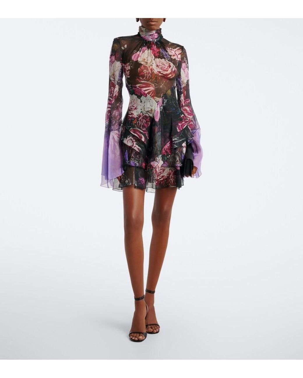 Roberto Cavalli Purple Floral Open-Back Silk Minidress