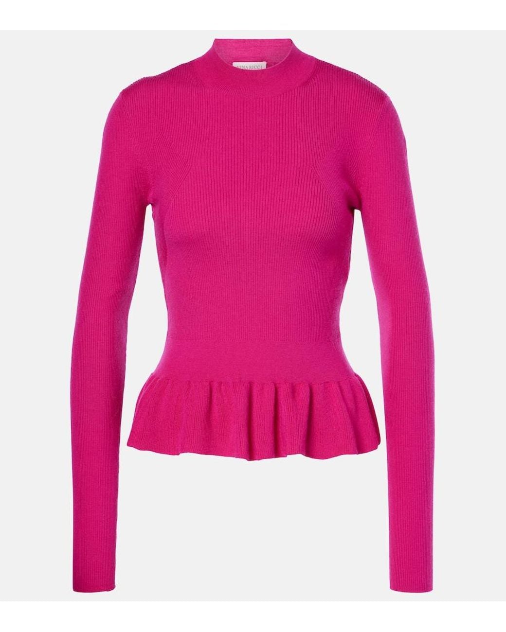 Nina Ricci Pink Ruffled Wool-Blend Sweater