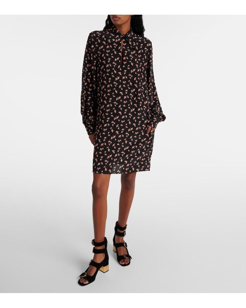 Chloé Black Floral Silk Chiffon Minidress