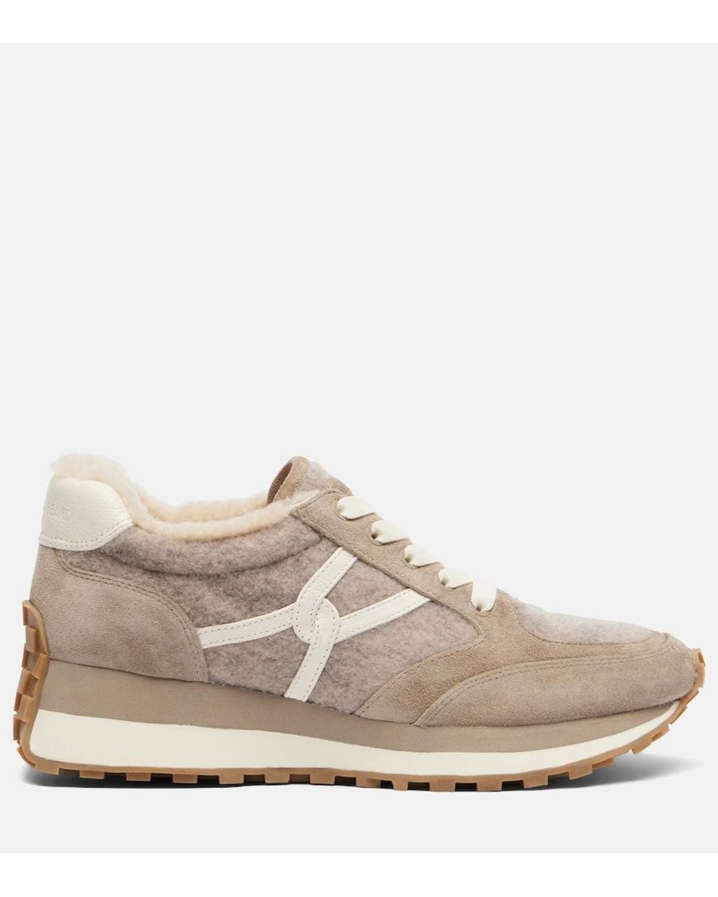 Veronica Beard Natural Valentina Suede-Trimmed Leather Sneakers