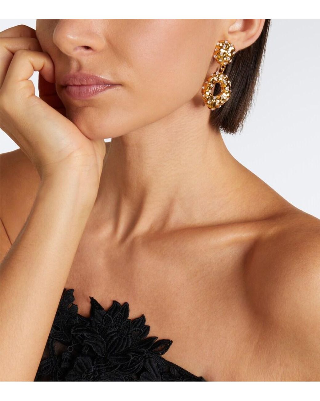 Oscar de la Renta Metallic Crystal-Embellished Drop Earrings