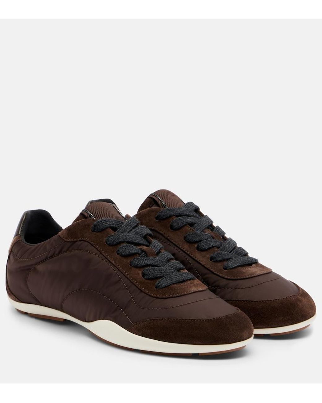 Brunello Cucinelli Brown Monili Suede-Trimmed Sneakers
