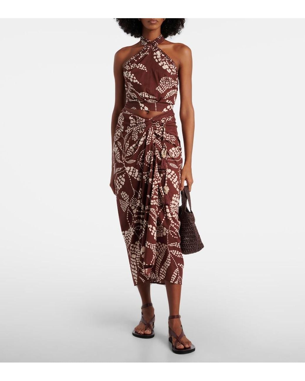 Poupette Red Uma Printed Cotton Midi Skirt
