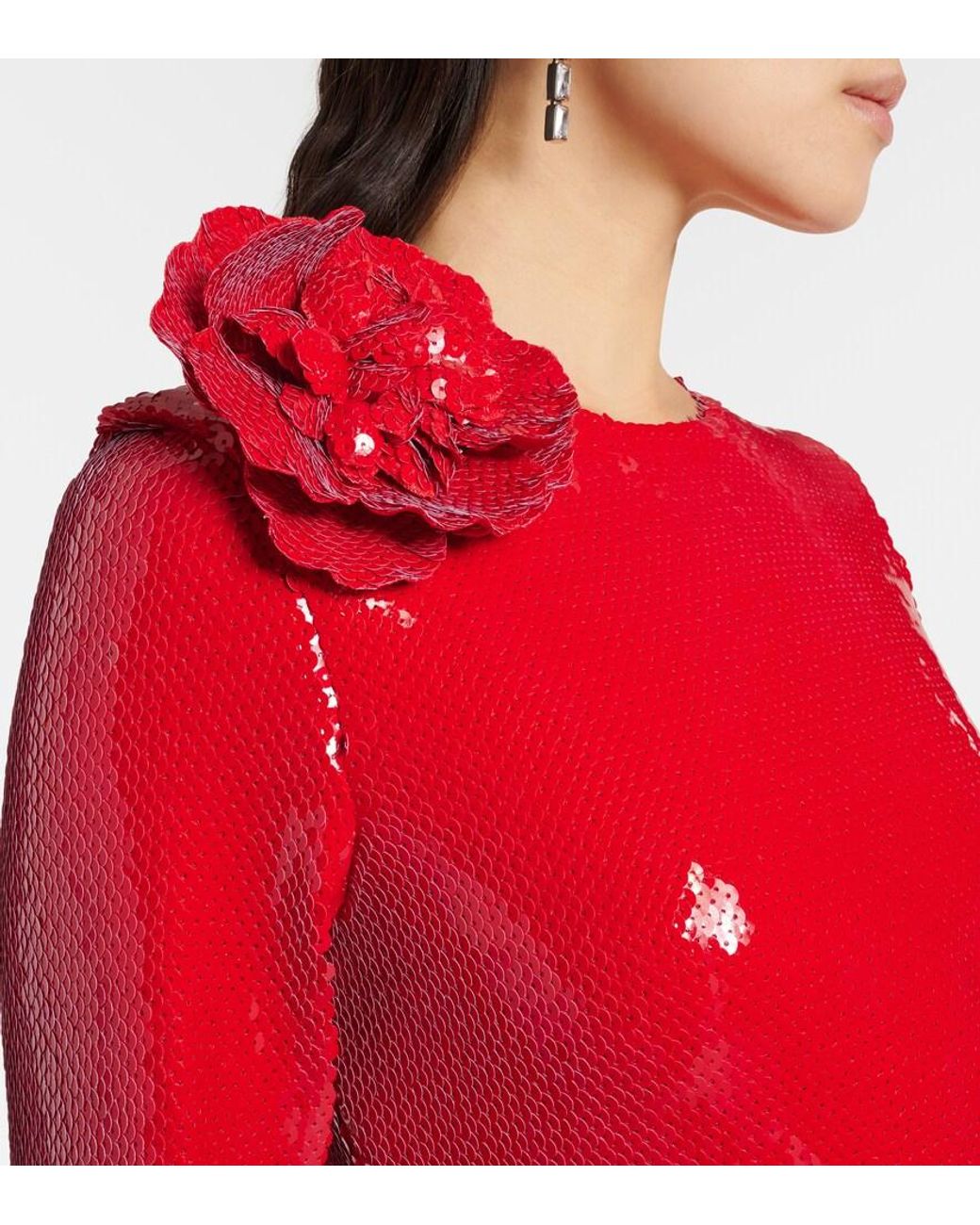 Rodarte Red Floral-Applique Sequined Gown