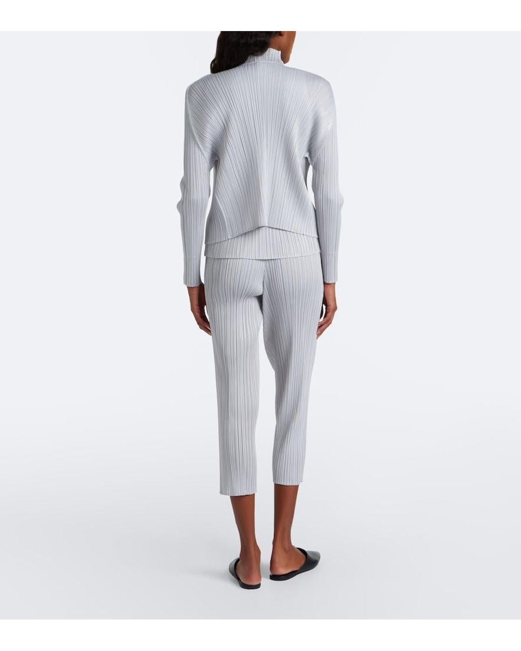 Pleats Please Issey Miyake Gray Basics Cropped Pleated Slim Pants