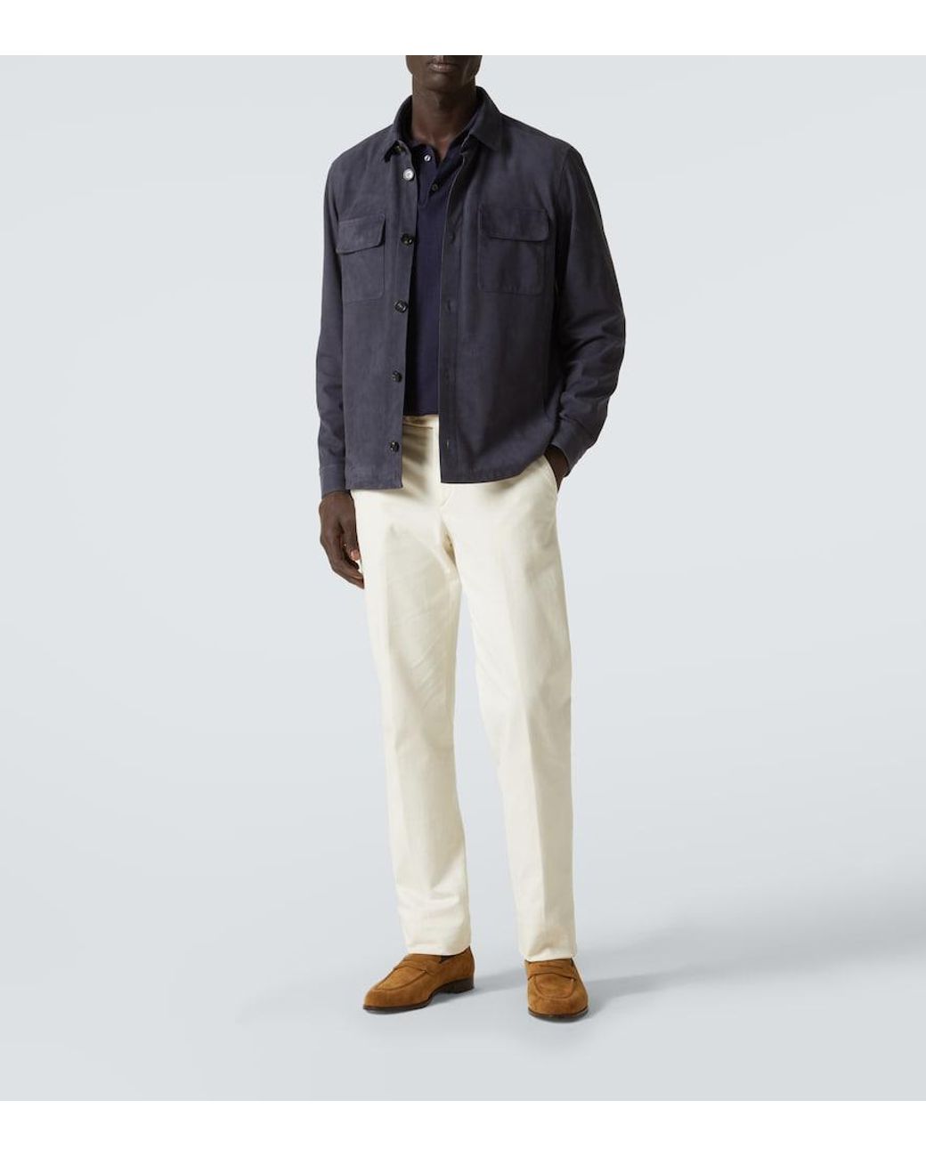 Loro Piana Blue Lowe Suede Overshirt for men