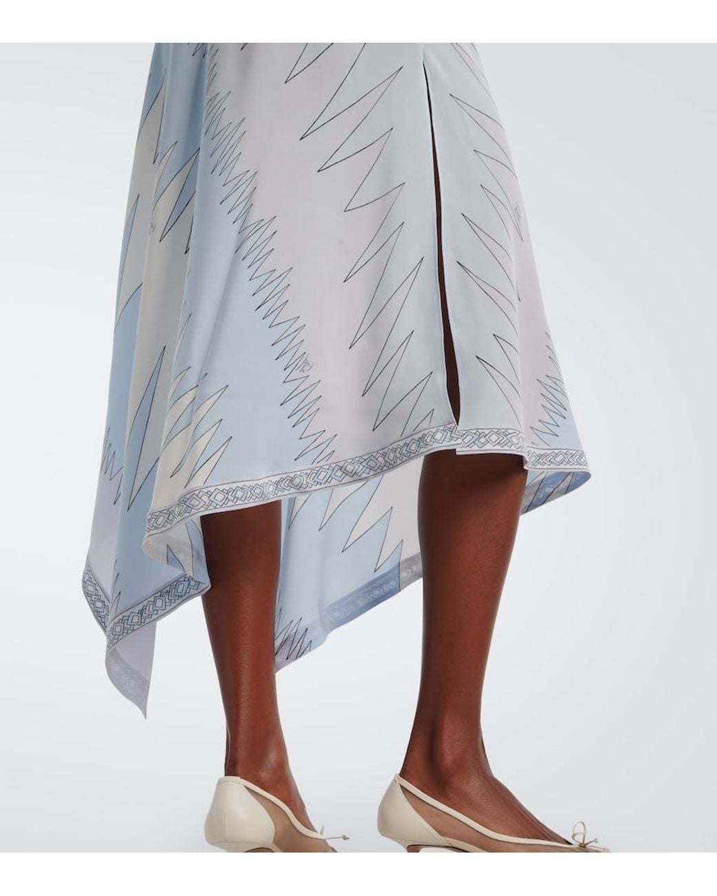 Emilio Pucci Blue Labirinto Asymmetric Silk Crepe De Chine Midi Dress