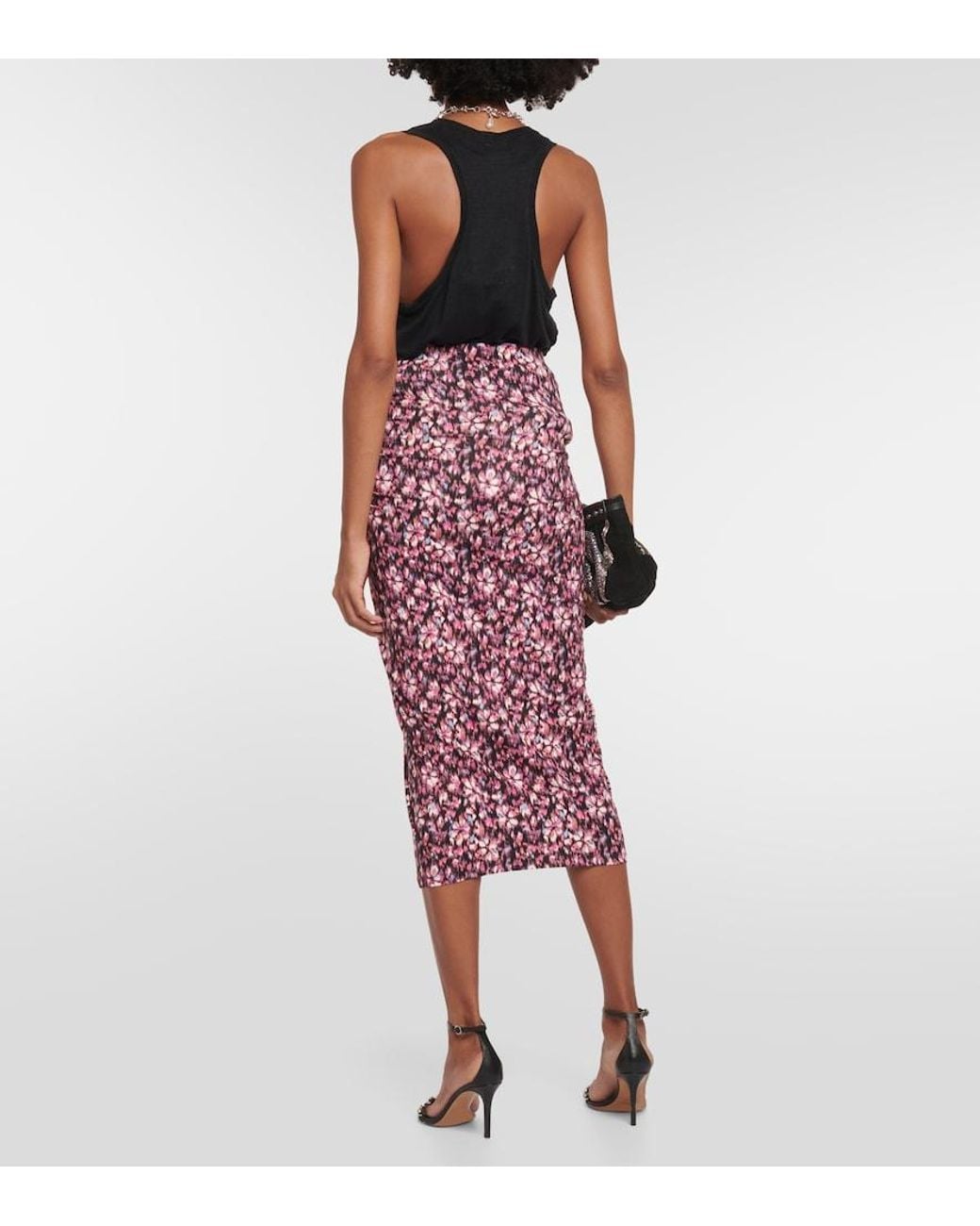Isabel Marant Red Printed Ruched Jersey Midi Skirt