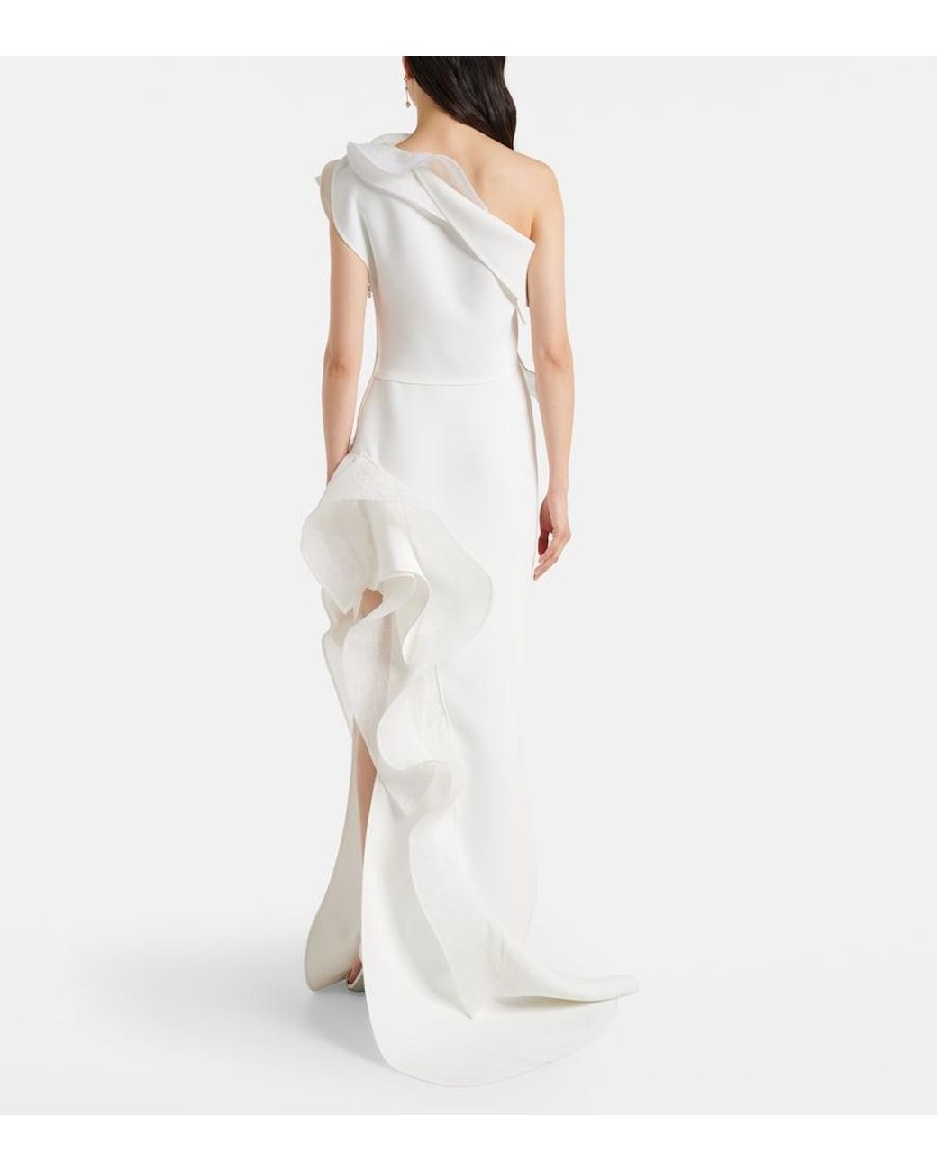 Maticevski White Excitement Ruffled One-Shoulder Gown