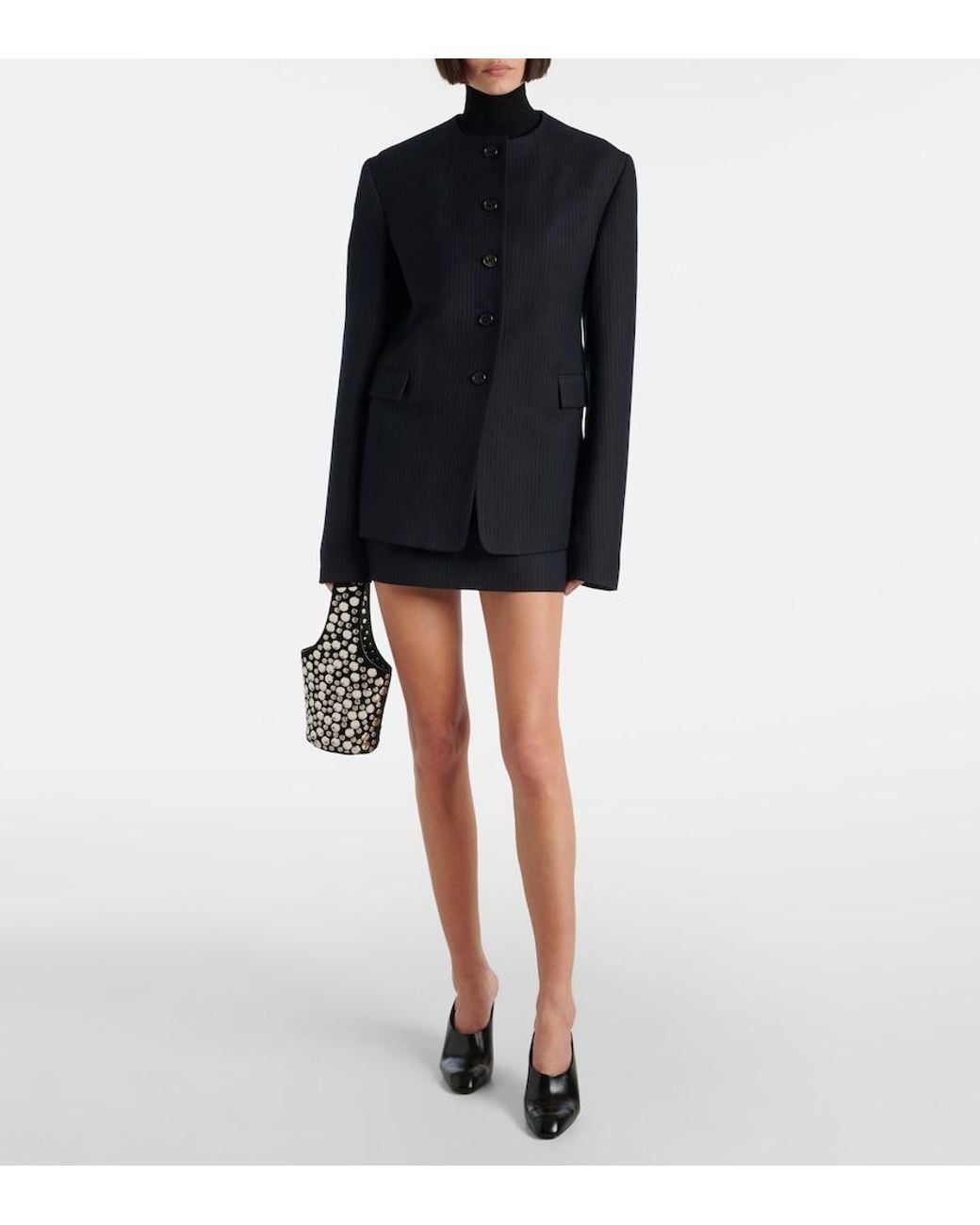 Khaite Blue Jameson Pinstripe Wool-Blend Jacket