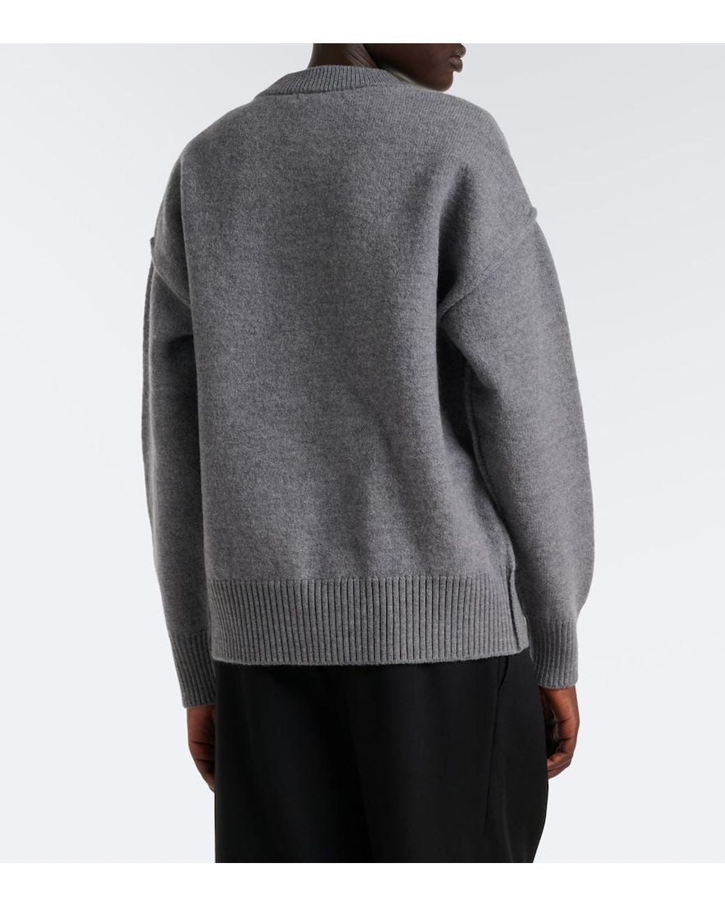 AMI Gray Ami De Coeur Wool Cardigan