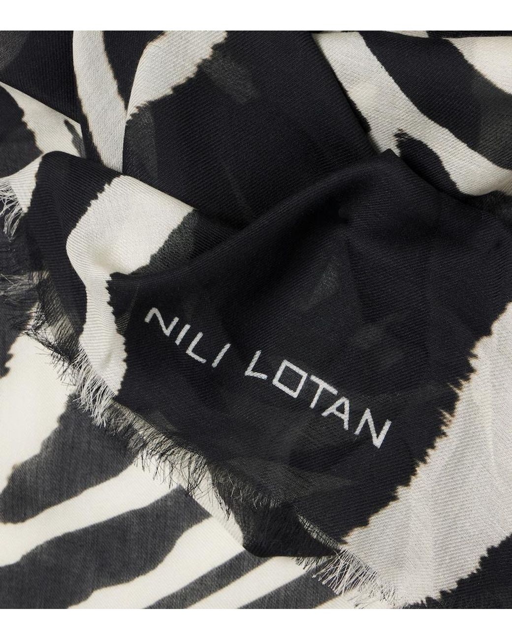 Nili Lotan Black Zebra-Print Scarf