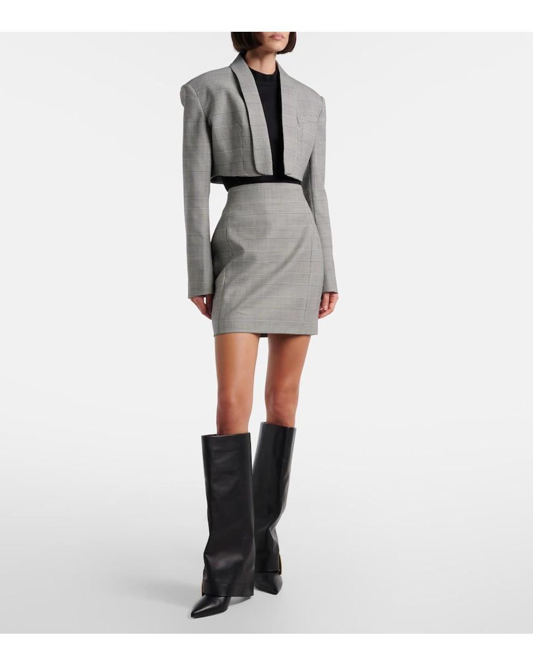 Balmain Gray Houndstooth Wool-Blend Miniskirt