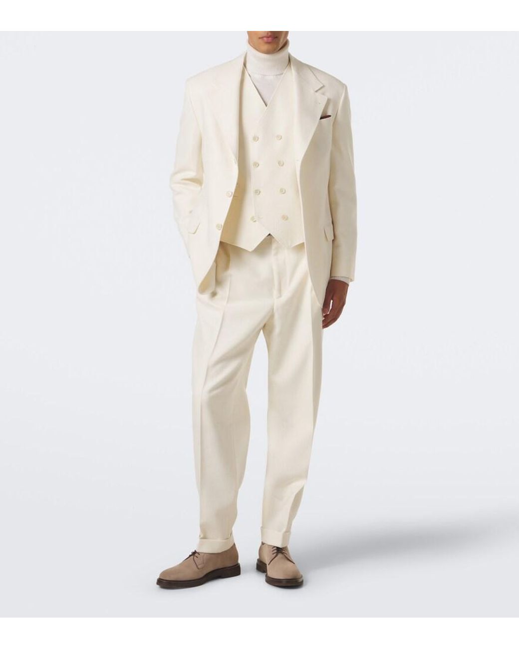 Brunello Cucinelli Natural Herringbone Wool And Cotton Blazer for men