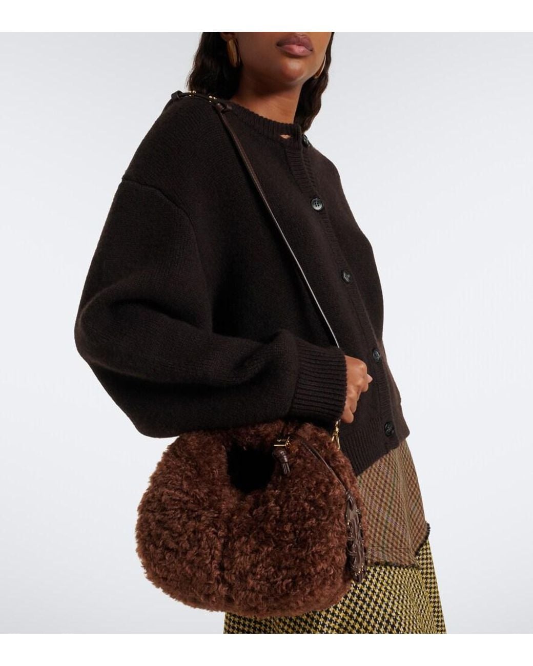Ganni Brown Mini Teddy Top-Handle Bag