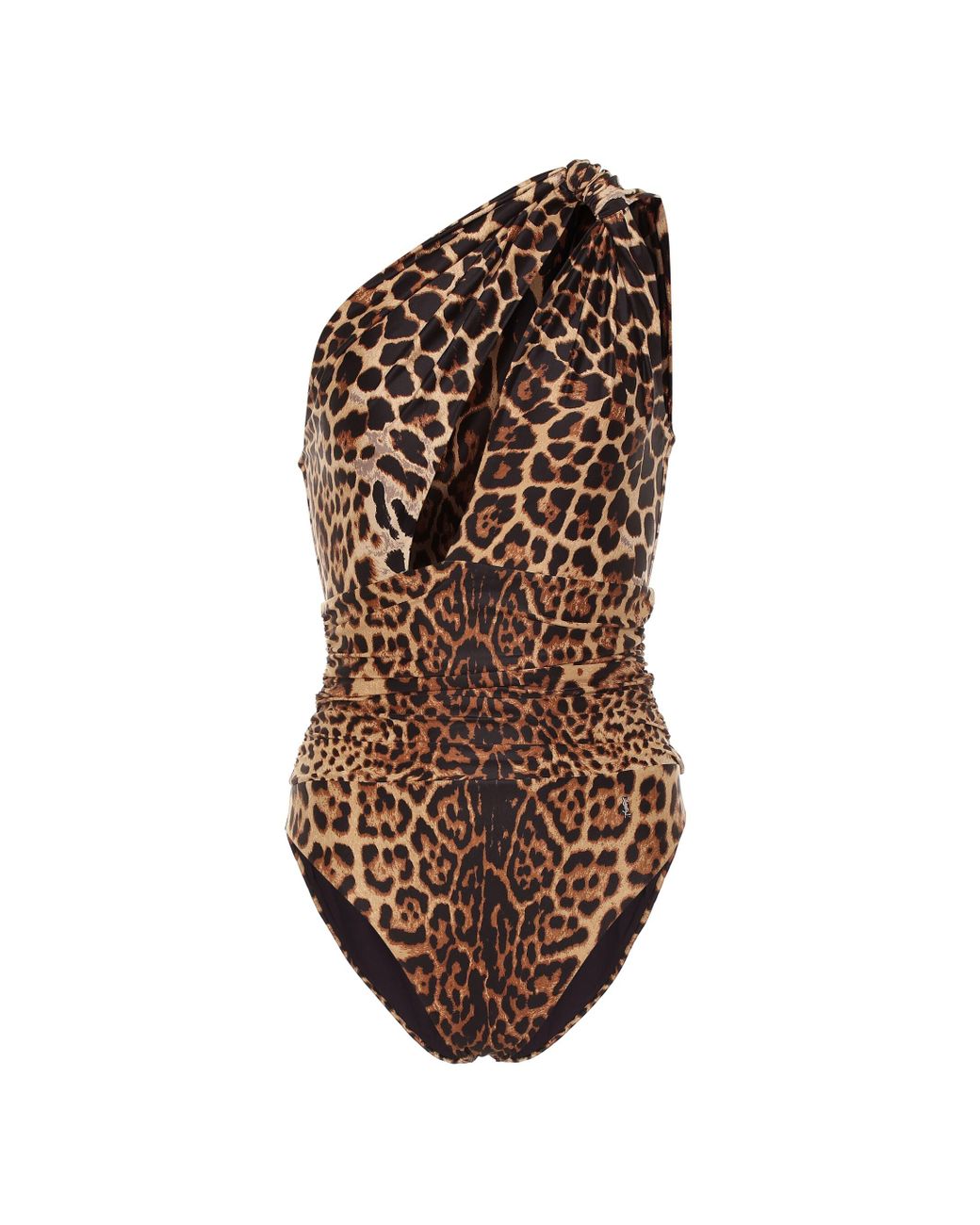 Saint Laurent Leopard-print One-shoulder Swimsuit in Brown - Lyst
