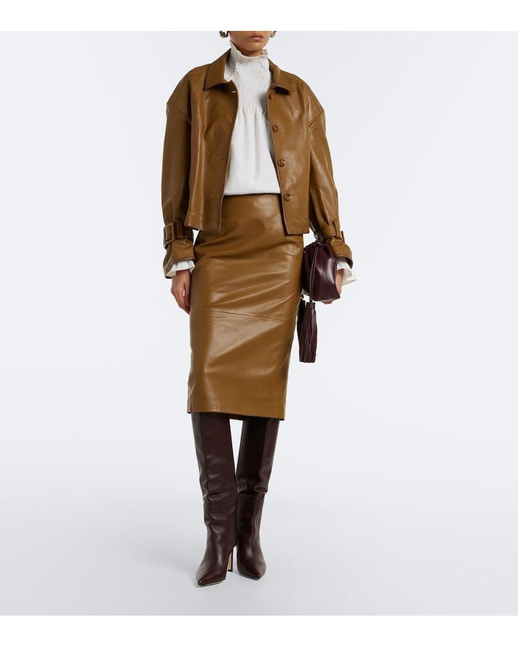 Dorothee Schumacher Brown Sleek Statement Leather Pencil Skirt