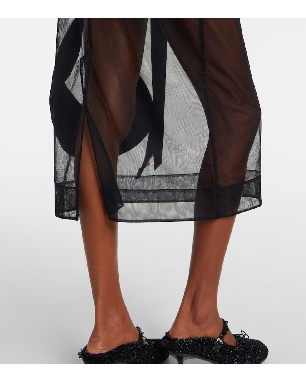 Simone Rocha Bow-Detail Sheer Tulle Midi Skirt in Gray | Lyst