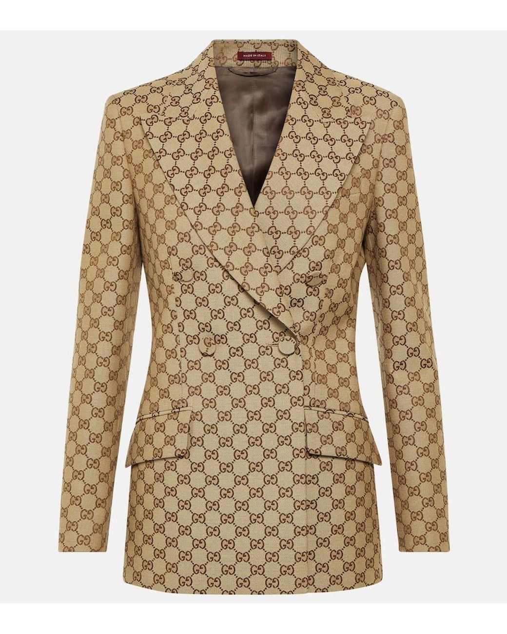 Gucci Brown Gg Canvas Double-Breasted Blazer