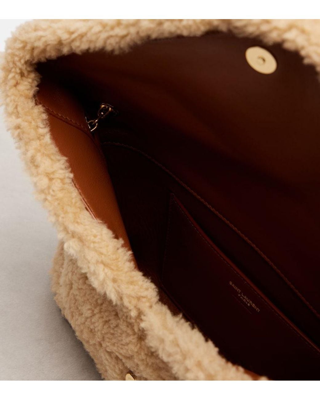 Saint Laurent Metallic Cassandre Envelope Shearling Shoulder Bag