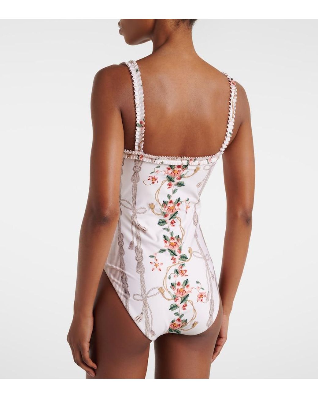Agua Bendita White Limon Ruffled Embroidered Swimsuit