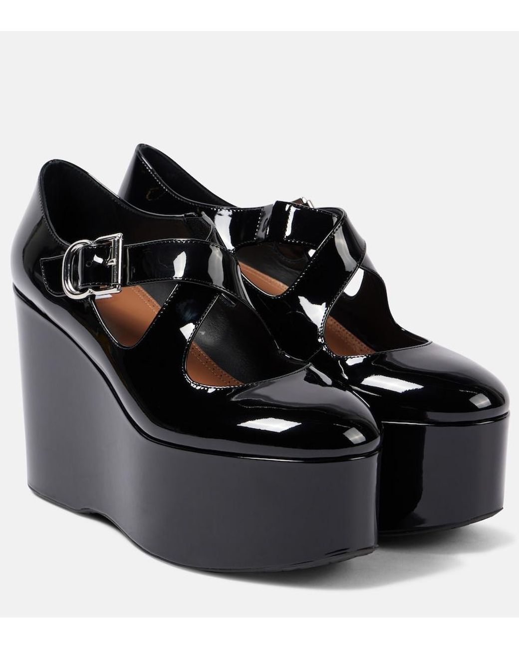 Alaïa Black Criss Cross Patent Leather Wedges
