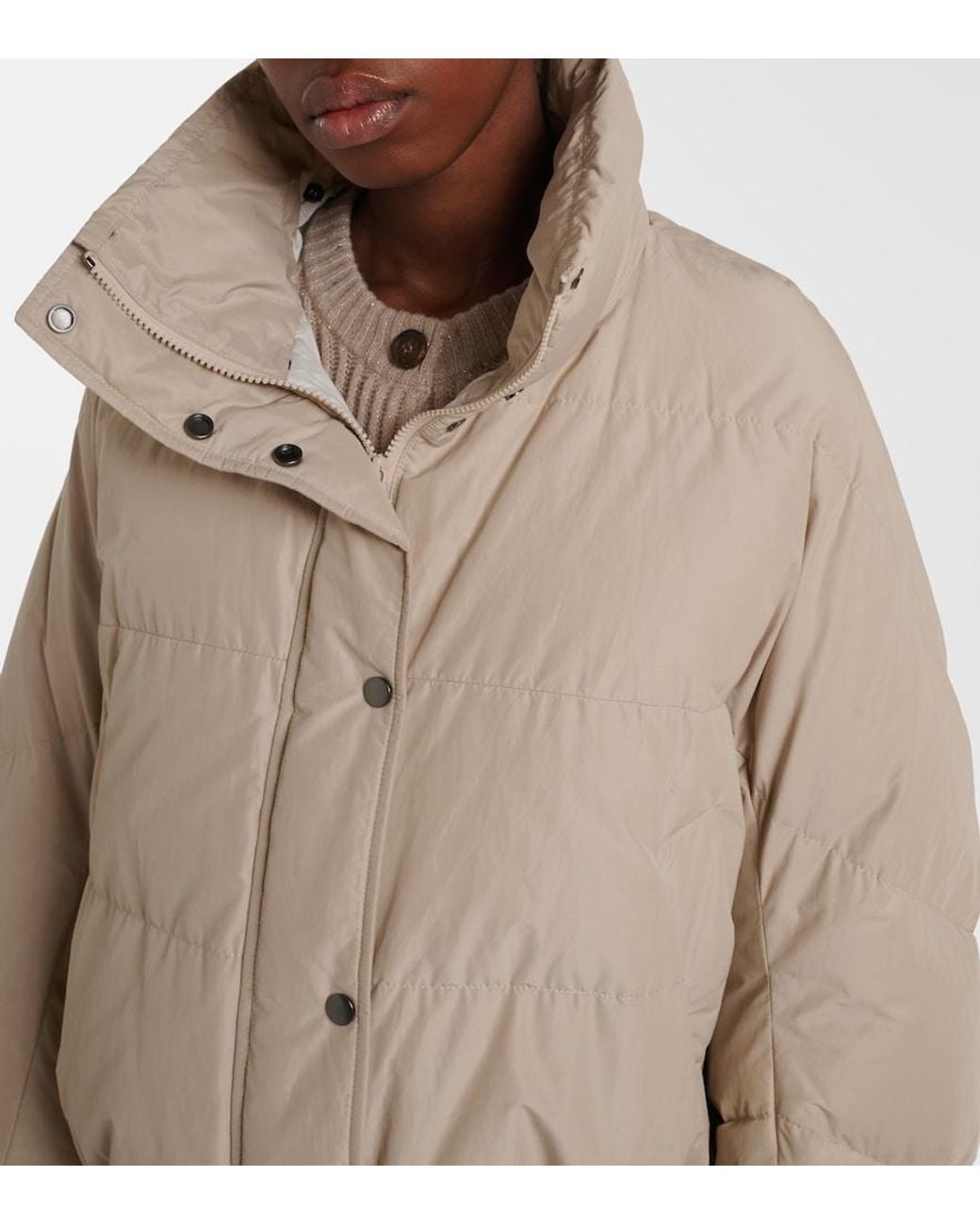 Brunello Cucinelli Natural Shearling-Trimmed Cotton-Blend Down Jacket