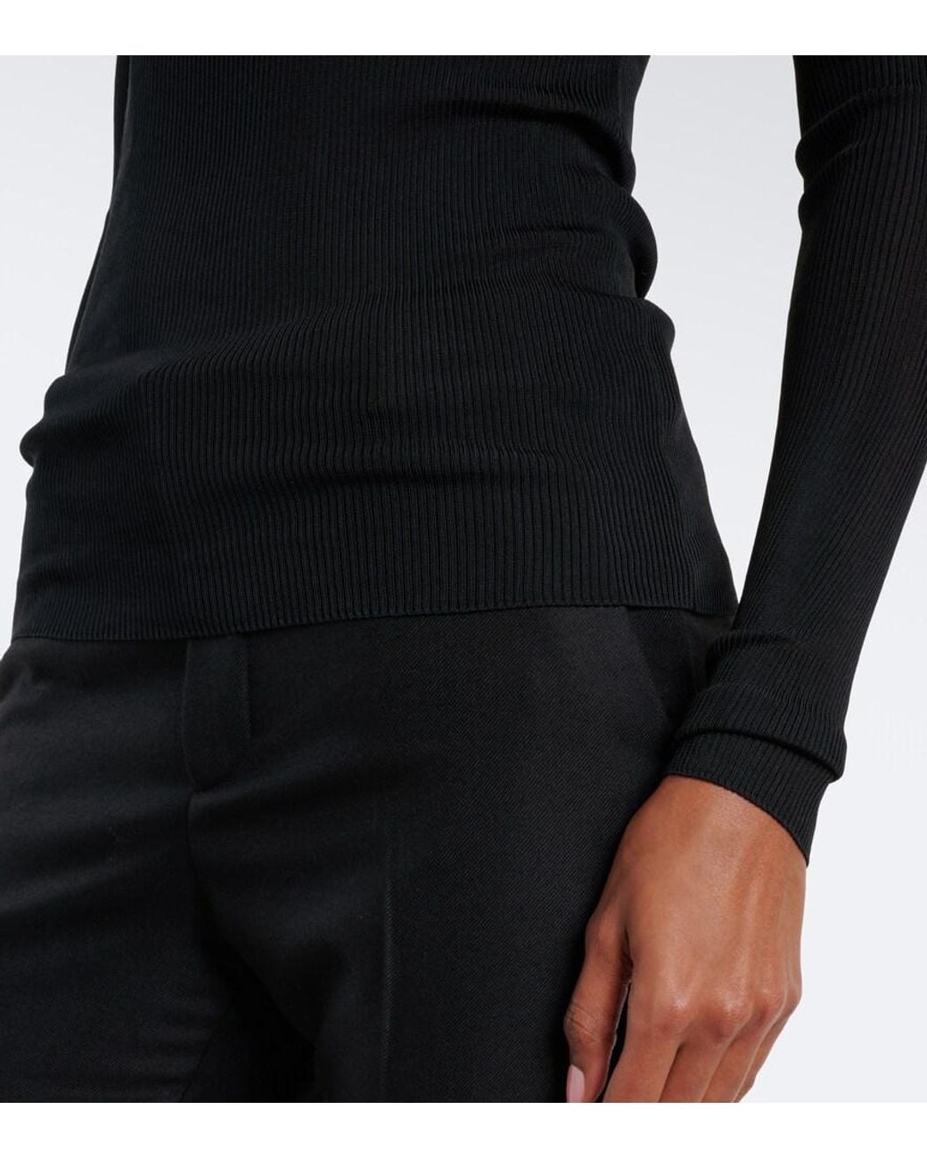 Saint Laurent Black Monogram Silk Mockneck Top
