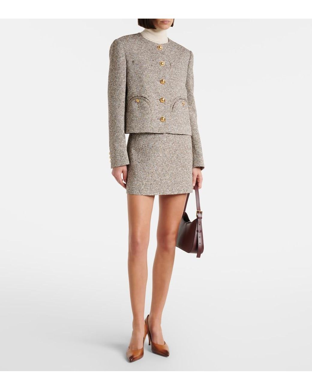 Blazé Milano Natural Coci Linen-Blend Tweed Miniskirt