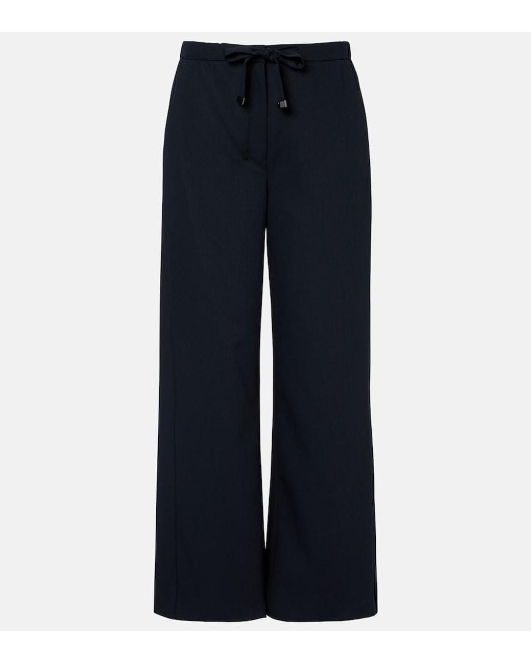 Max Mara Blue Argenta Virgin Wool Wide-Leg Pants