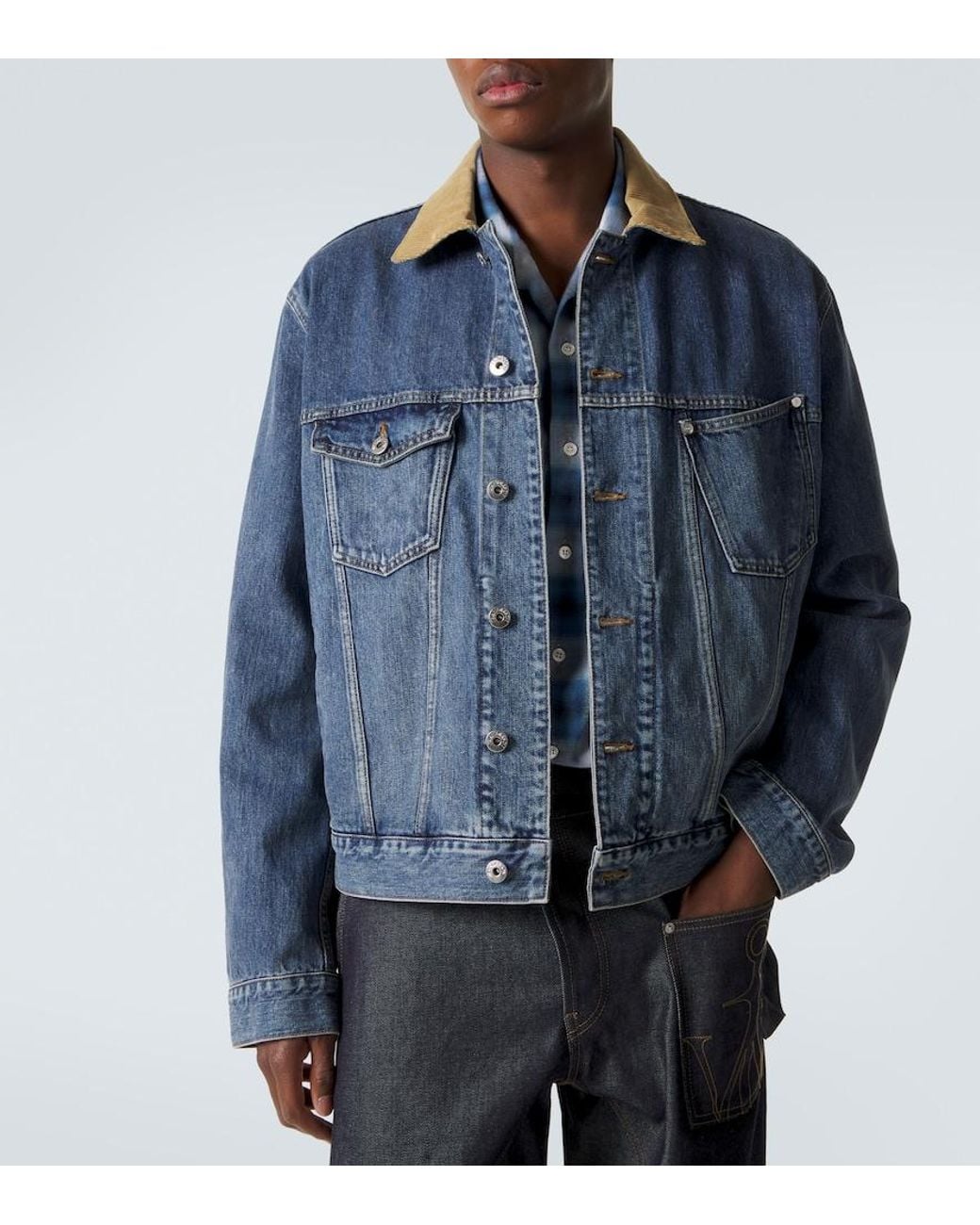 J.W. Anderson Blue Corduroy-Trimmed Denim Jacket for men